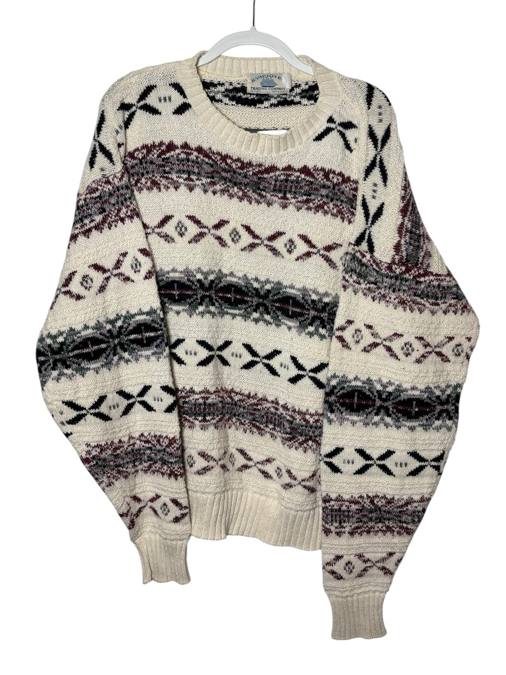 Vintage 90s Hampton Bay Fair Isle Cotton Sweater Large Made USA Boho